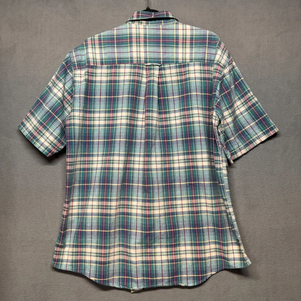 Vintage BD Baggies Short Sleeve Plaid Button Down Shirt L Teal Blue Green Casual